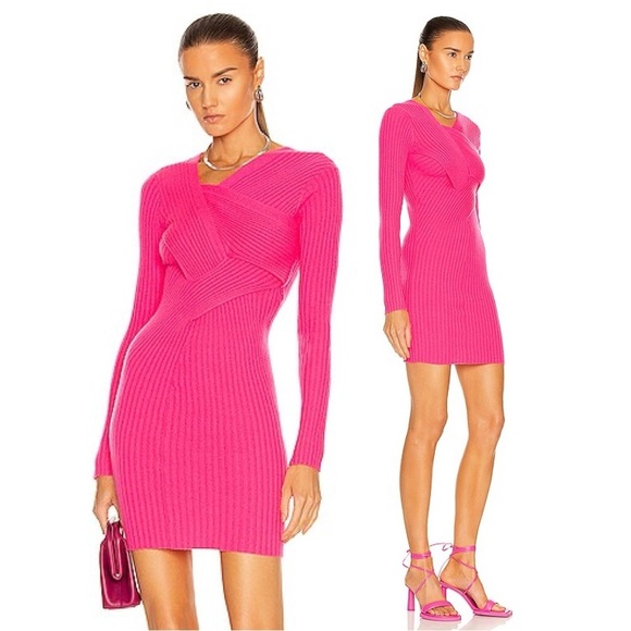 AKNVAS Revolve Dionne Cahmere Ribbed Knit Mini Dress in Pink Glow - Picture 1 of 10